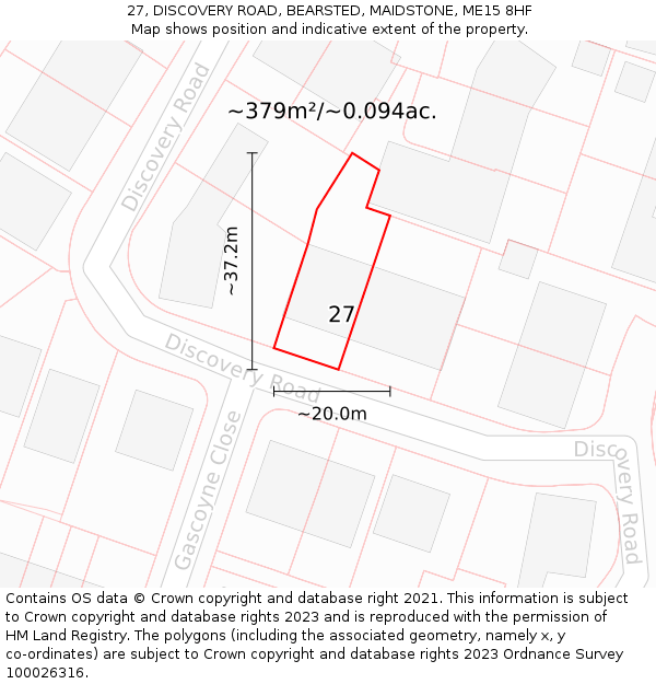 27, DISCOVERY ROAD, BEARSTED, MAIDSTONE, ME15 8HF: Plot and title map