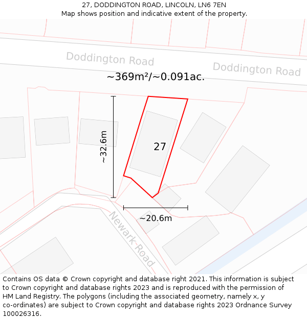 27, DODDINGTON ROAD, LINCOLN, LN6 7EN: Plot and title map