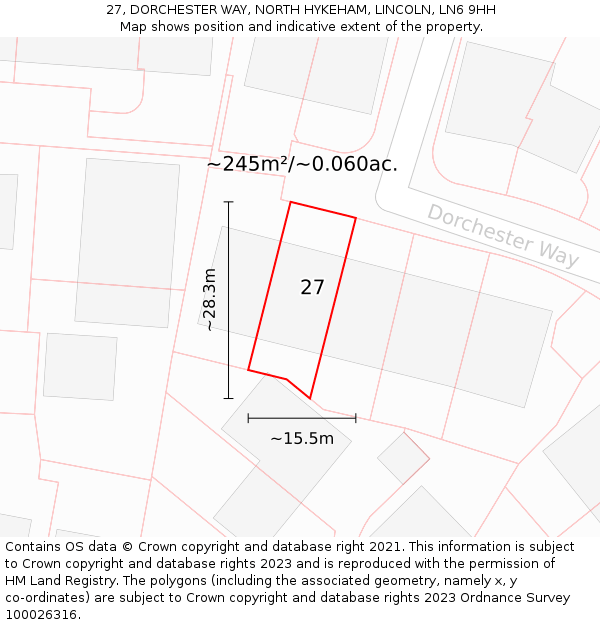 27, DORCHESTER WAY, NORTH HYKEHAM, LINCOLN, LN6 9HH: Plot and title map