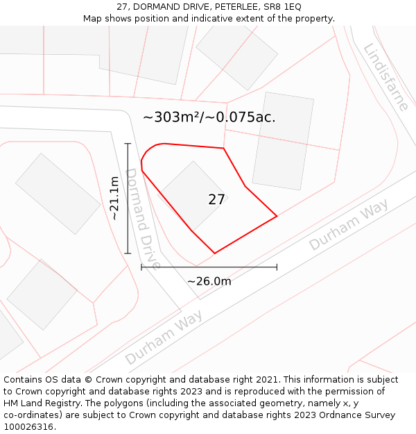 27, DORMAND DRIVE, PETERLEE, SR8 1EQ: Plot and title map