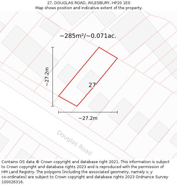 27, DOUGLAS ROAD, AYLESBURY, HP20 1ES: Plot and title map