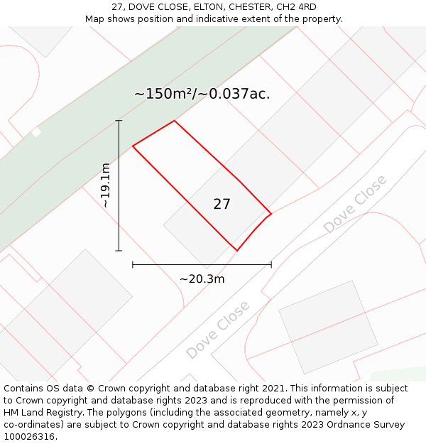 27, DOVE CLOSE, ELTON, CHESTER, CH2 4RD: Plot and title map