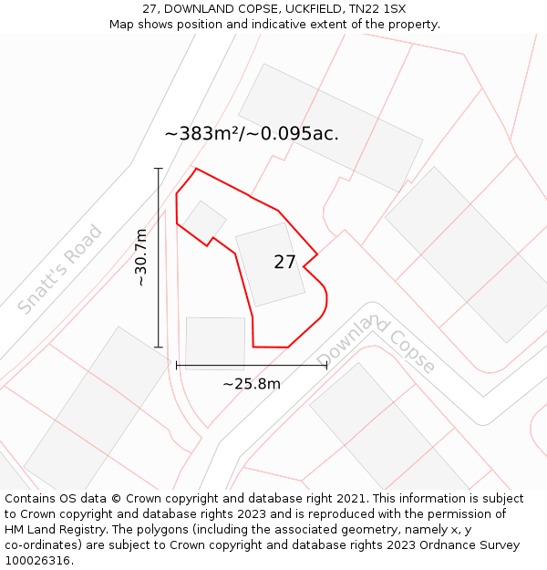 27, DOWNLAND COPSE, UCKFIELD, TN22 1SX: Plot and title map