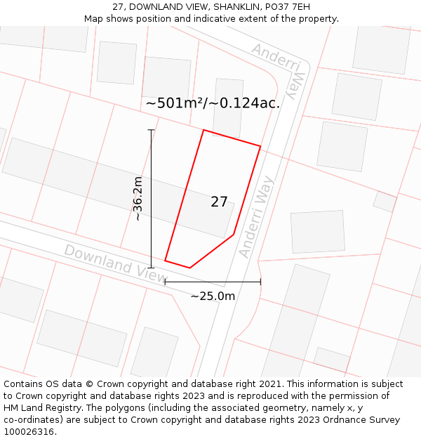 27, DOWNLAND VIEW, SHANKLIN, PO37 7EH: Plot and title map