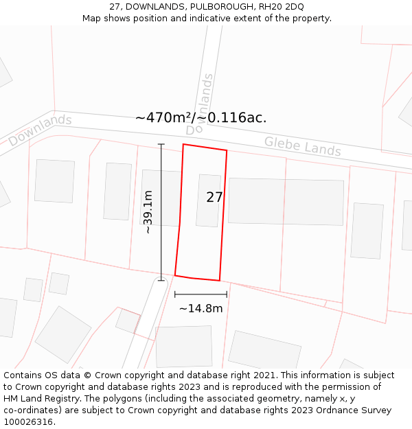 27, DOWNLANDS, PULBOROUGH, RH20 2DQ: Plot and title map