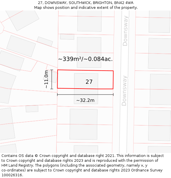 27, DOWNSWAY, SOUTHWICK, BRIGHTON, BN42 4WA: Plot and title map