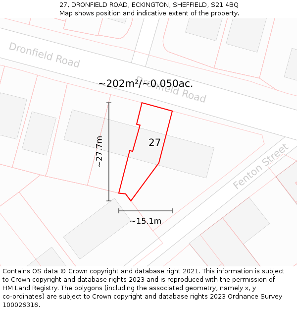 27, DRONFIELD ROAD, ECKINGTON, SHEFFIELD, S21 4BQ: Plot and title map