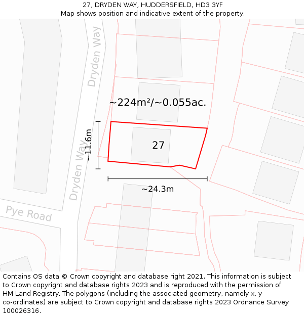 27, DRYDEN WAY, HUDDERSFIELD, HD3 3YF: Plot and title map