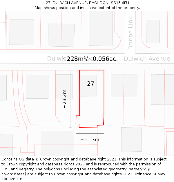 27, DULWICH AVENUE, BASILDON, SS15 6FU: Plot and title map