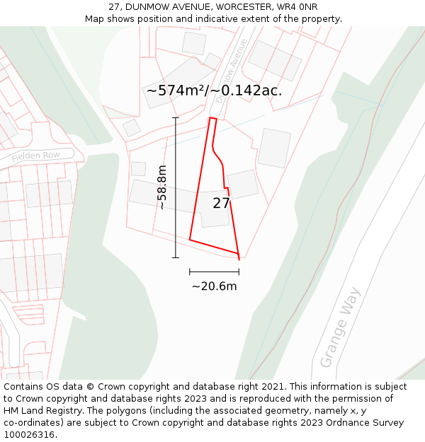 27, DUNMOW AVENUE, WORCESTER, WR4 0NR: Plot and title map