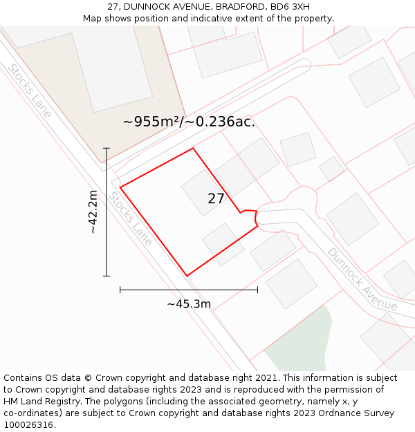 27, DUNNOCK AVENUE, BRADFORD, BD6 3XH: Plot and title map
