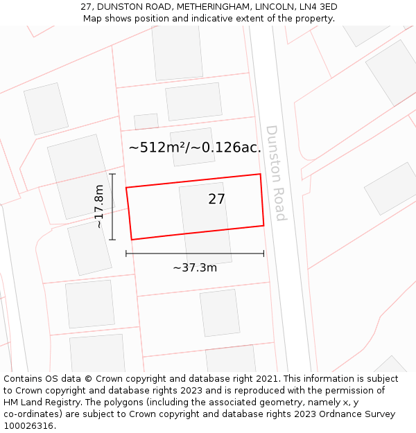 27, DUNSTON ROAD, METHERINGHAM, LINCOLN, LN4 3ED: Plot and title map