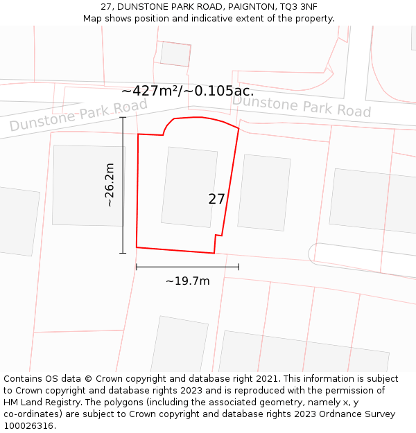 27, DUNSTONE PARK ROAD, PAIGNTON, TQ3 3NF: Plot and title map