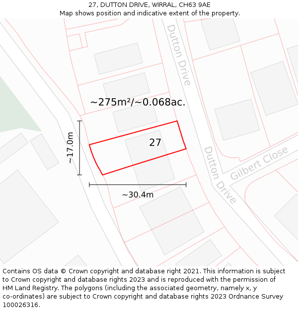 27, DUTTON DRIVE, WIRRAL, CH63 9AE: Plot and title map