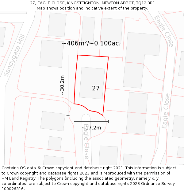 27, EAGLE CLOSE, KINGSTEIGNTON, NEWTON ABBOT, TQ12 3PF: Plot and title map