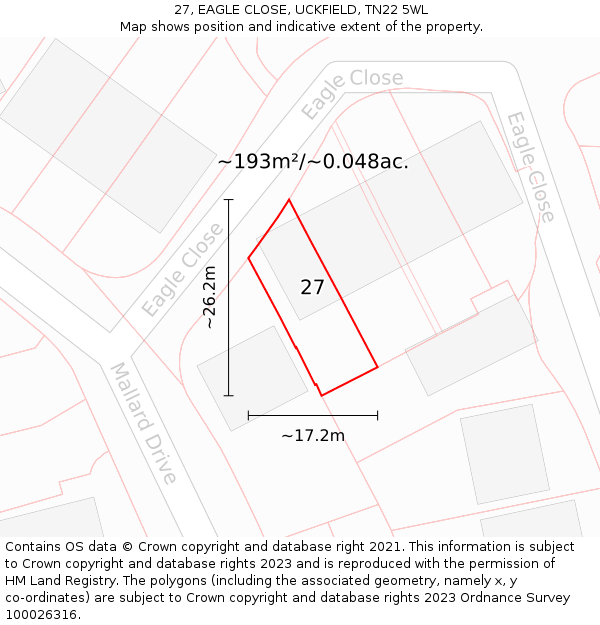 27, EAGLE CLOSE, UCKFIELD, TN22 5WL: Plot and title map