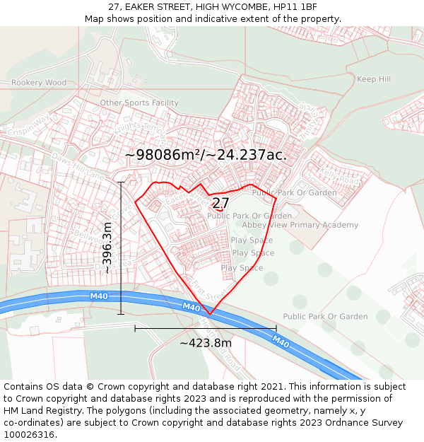27, EAKER STREET, HIGH WYCOMBE, HP11 1BF: Plot and title map