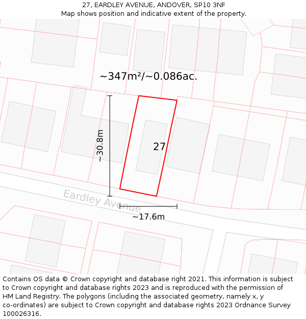 27, EARDLEY AVENUE, ANDOVER, SP10 3NF: Plot and title map