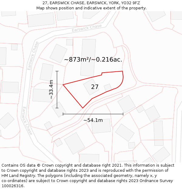 27, EARSWICK CHASE, EARSWICK, YORK, YO32 9FZ: Plot and title map