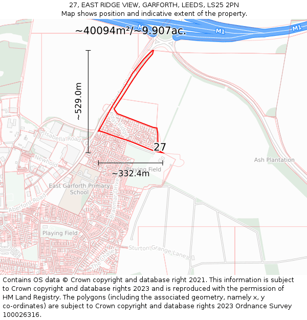 27, EAST RIDGE VIEW, GARFORTH, LEEDS, LS25 2PN: Plot and title map