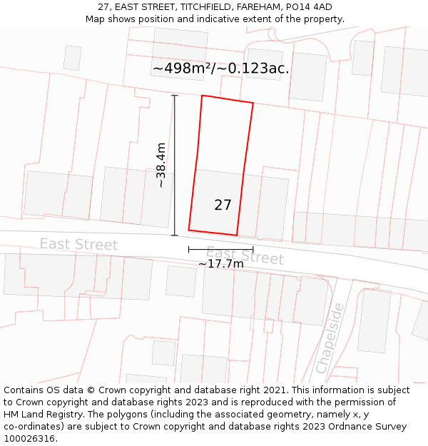 27, EAST STREET, TITCHFIELD, FAREHAM, PO14 4AD: Plot and title map