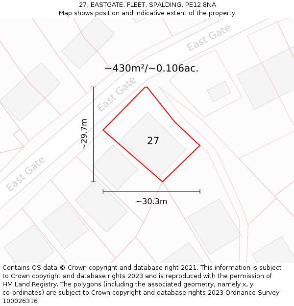 27, EASTGATE, FLEET, SPALDING, PE12 8NA: Plot and title map