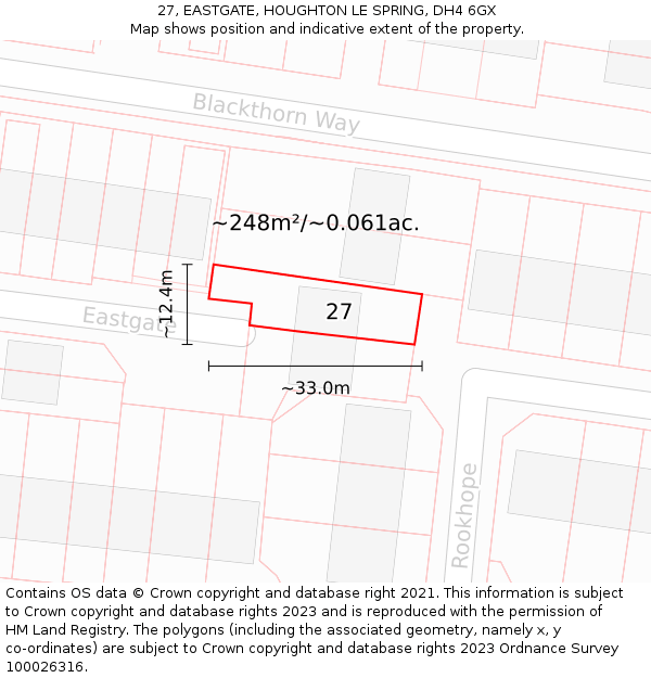 27, EASTGATE, HOUGHTON LE SPRING, DH4 6GX: Plot and title map