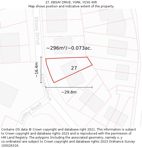 27, EBSAY DRIVE, YORK, YO30 4XR: Plot and title map