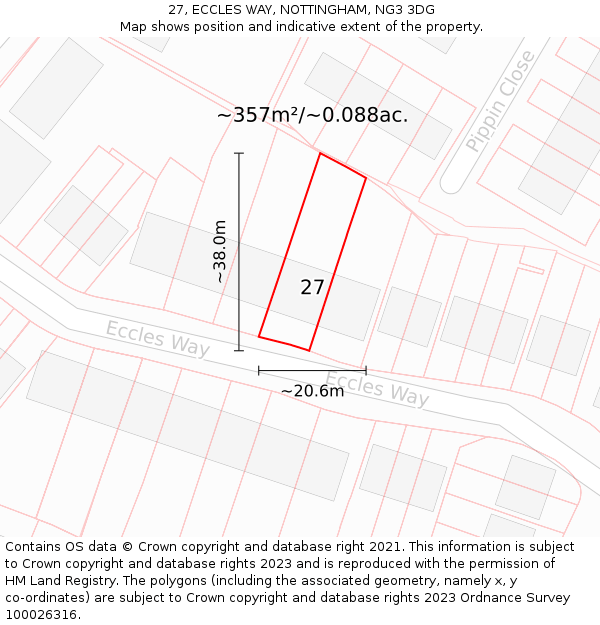27, ECCLES WAY, NOTTINGHAM, NG3 3DG: Plot and title map