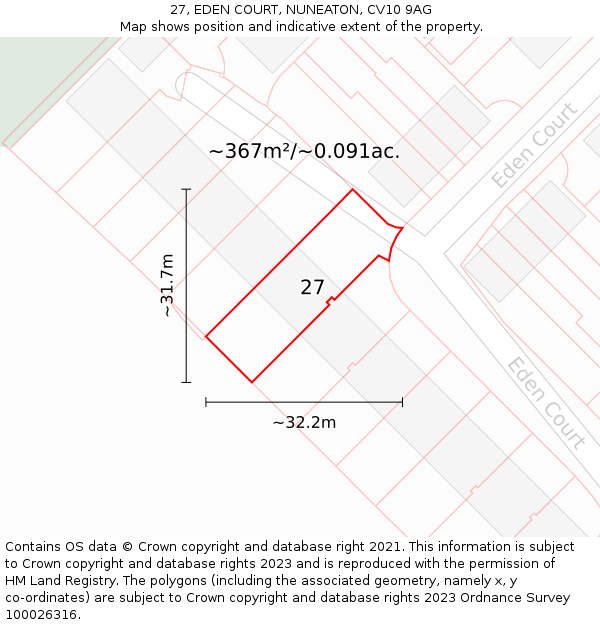 27, EDEN COURT, NUNEATON, CV10 9AG: Plot and title map