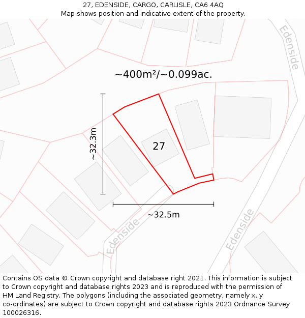 27, EDENSIDE, CARGO, CARLISLE, CA6 4AQ: Plot and title map