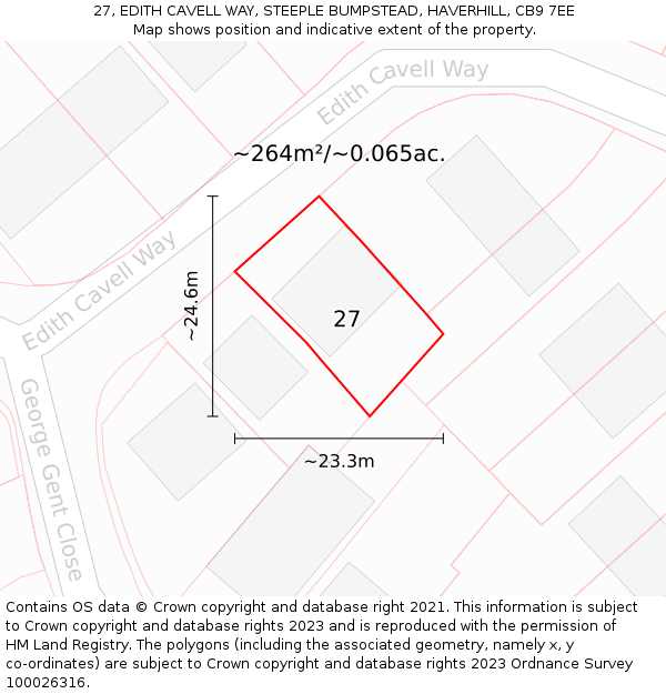 27, EDITH CAVELL WAY, STEEPLE BUMPSTEAD, HAVERHILL, CB9 7EE: Plot and title map
