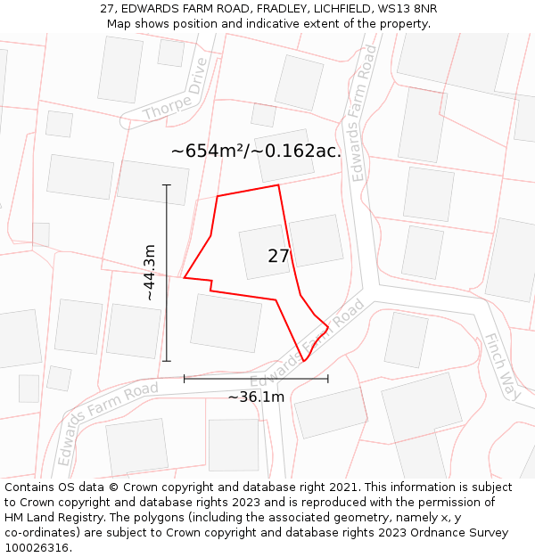 27, EDWARDS FARM ROAD, FRADLEY, LICHFIELD, WS13 8NR: Plot and title map