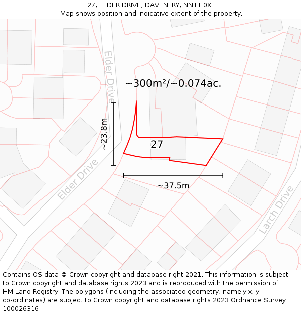 27, ELDER DRIVE, DAVENTRY, NN11 0XE: Plot and title map