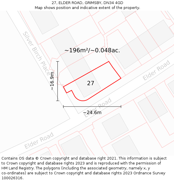 27, ELDER ROAD, GRIMSBY, DN34 4GD: Plot and title map