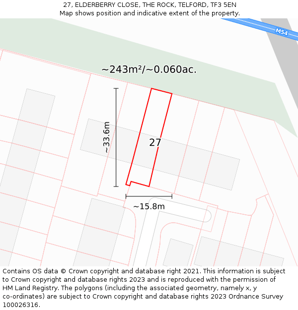 27, ELDERBERRY CLOSE, THE ROCK, TELFORD, TF3 5EN: Plot and title map