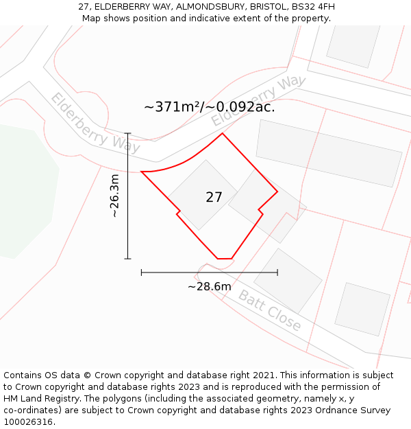 27, ELDERBERRY WAY, ALMONDSBURY, BRISTOL, BS32 4FH: Plot and title map