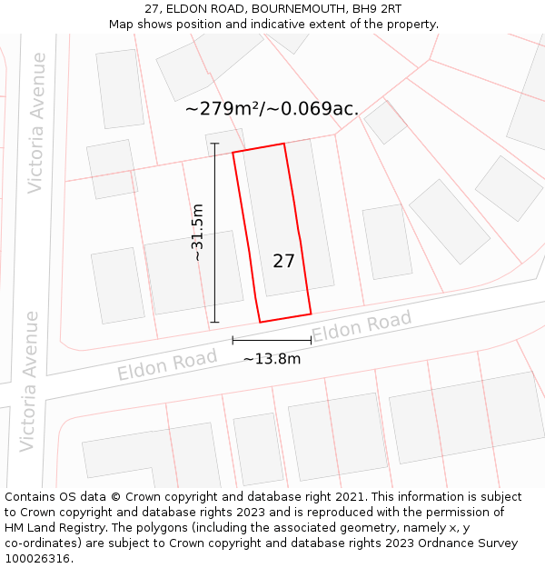 27, ELDON ROAD, BOURNEMOUTH, BH9 2RT: Plot and title map
