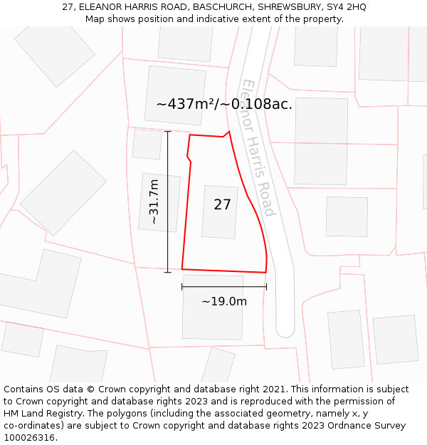 27, ELEANOR HARRIS ROAD, BASCHURCH, SHREWSBURY, SY4 2HQ: Plot and title map