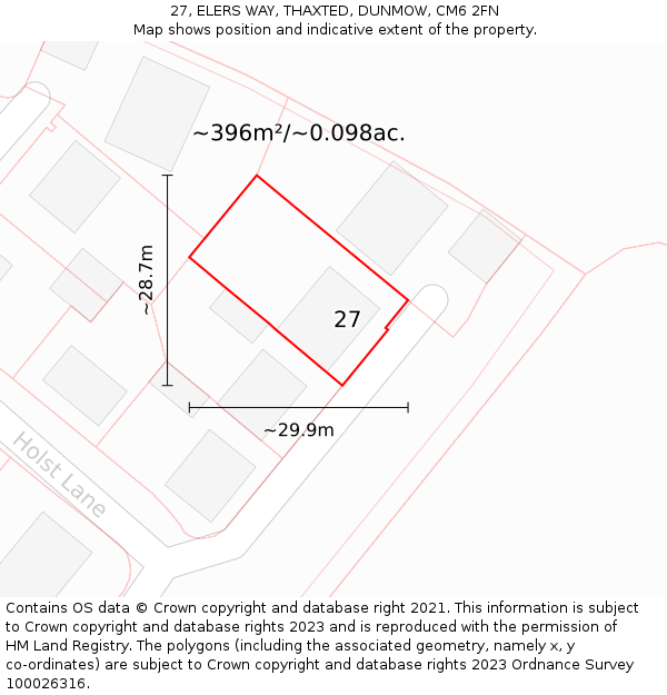 27, ELERS WAY, THAXTED, DUNMOW, CM6 2FN: Plot and title map