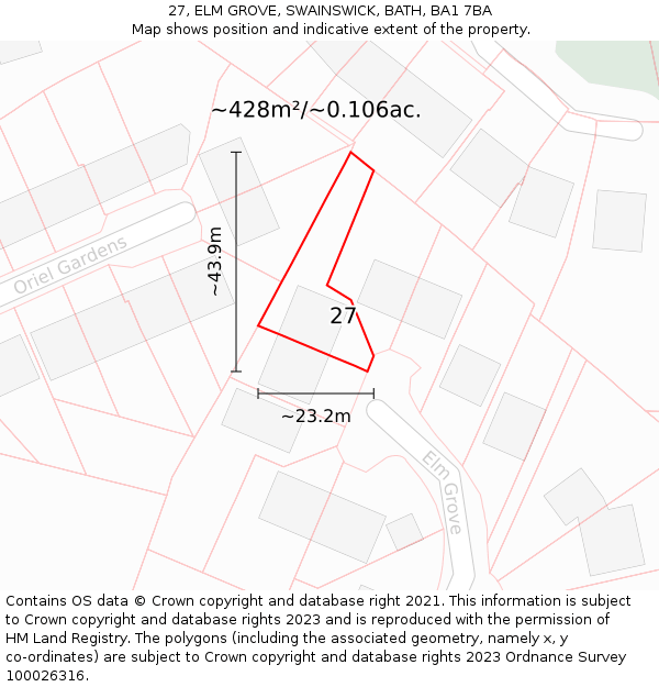 27, ELM GROVE, SWAINSWICK, BATH, BA1 7BA: Plot and title map