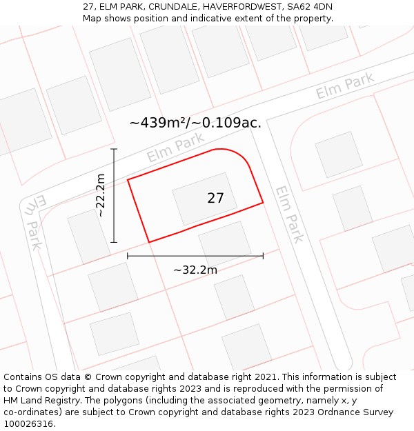 27, ELM PARK, CRUNDALE, HAVERFORDWEST, SA62 4DN: Plot and title map