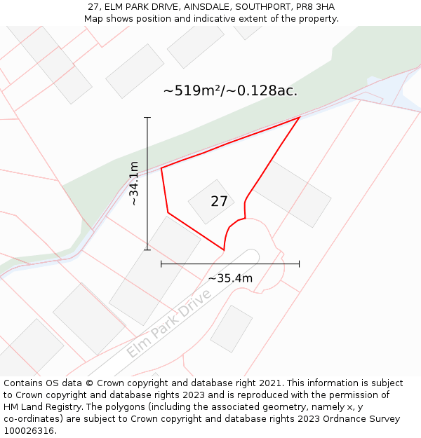 27, ELM PARK DRIVE, AINSDALE, SOUTHPORT, PR8 3HA: Plot and title map