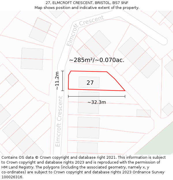 27, ELMCROFT CRESCENT, BRISTOL, BS7 9NF: Plot and title map