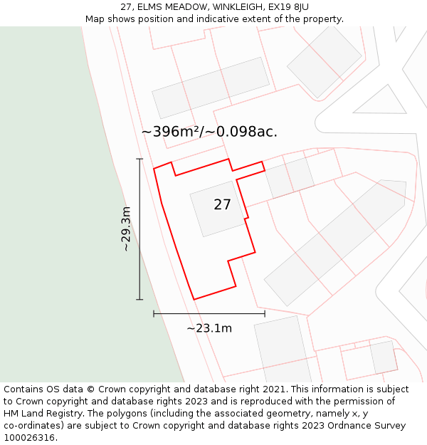 27, ELMS MEADOW, WINKLEIGH, EX19 8JU: Plot and title map