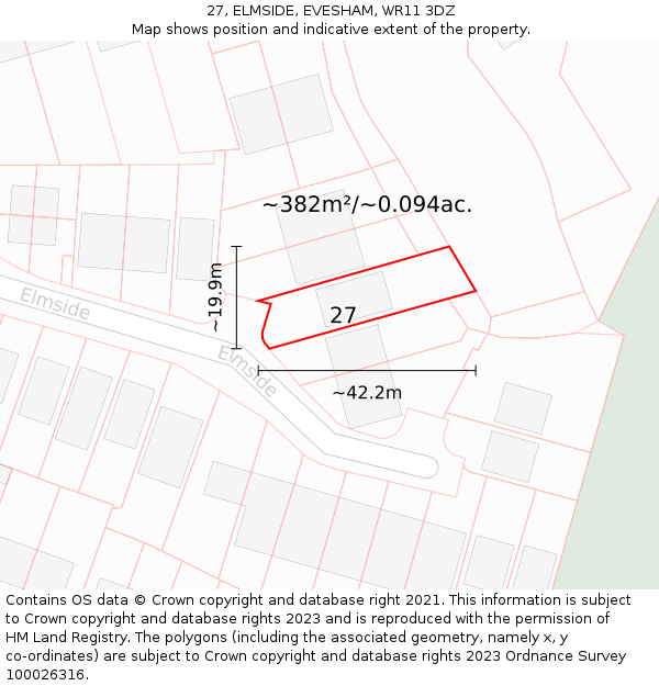 27, ELMSIDE, EVESHAM, WR11 3DZ: Plot and title map