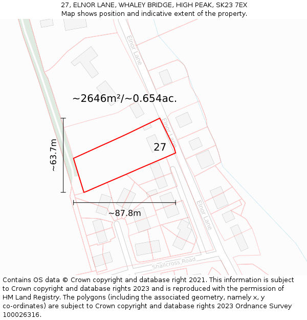27, ELNOR LANE, WHALEY BRIDGE, HIGH PEAK, SK23 7EX: Plot and title map