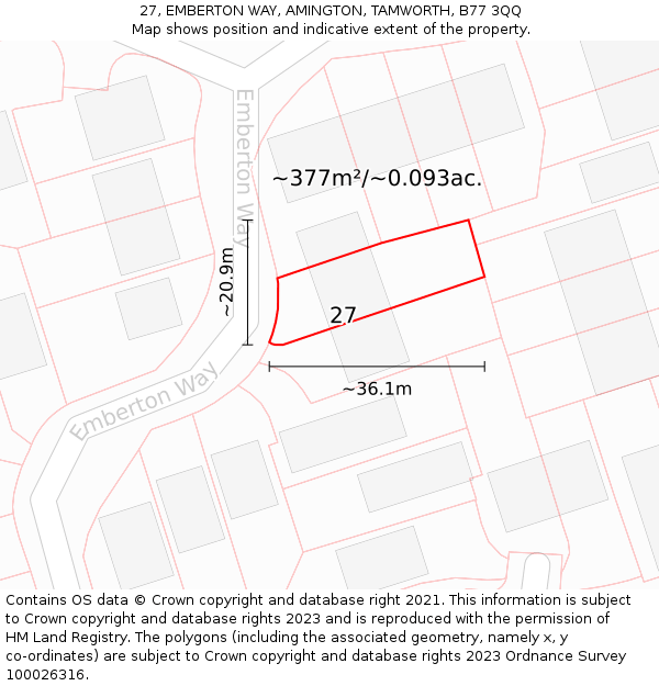 27, EMBERTON WAY, AMINGTON, TAMWORTH, B77 3QQ: Plot and title map