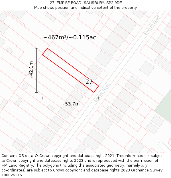 27, EMPIRE ROAD, SALISBURY, SP2 9DE: Plot and title map