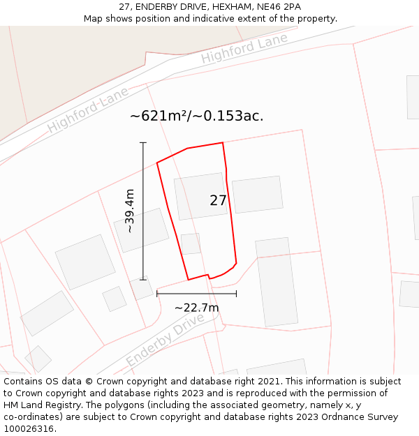 27, ENDERBY DRIVE, HEXHAM, NE46 2PA: Plot and title map